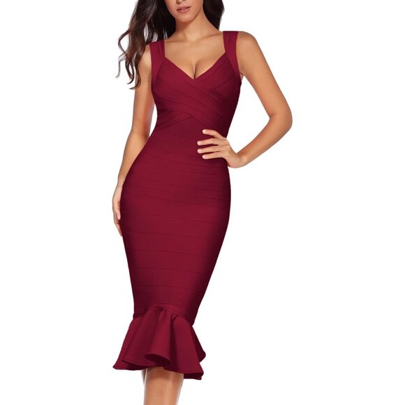 Women's Sleeveless Fishtail Midi Bodycon Dress for Party or Evening Women's Sleeveless Fishtail Midi Bodycon Dress for Party or Evening